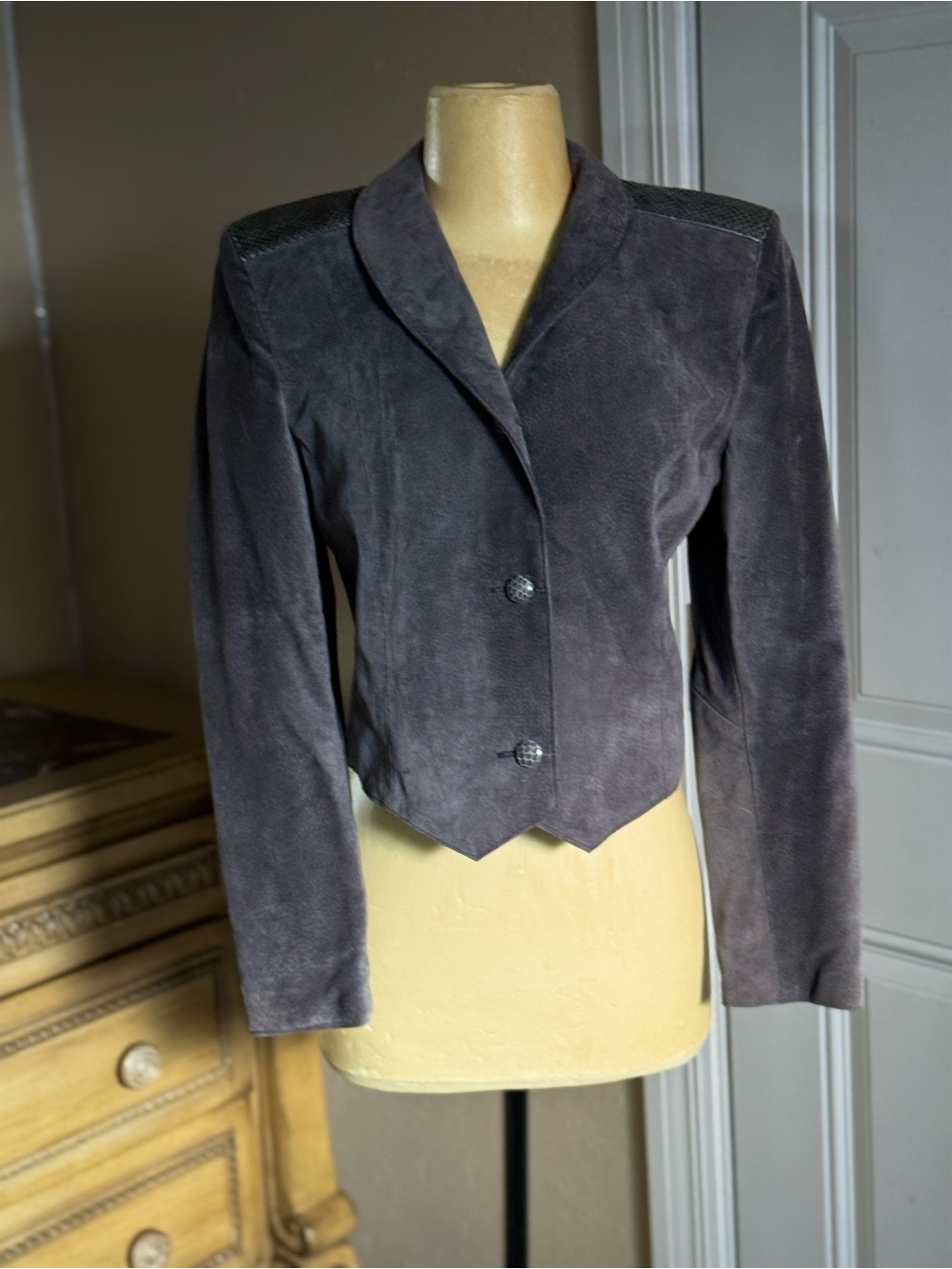 Vintage Gabriel Levy Gray Suede Leather Jacket cropped Blazer Size S Canada - Picture 3 of 14